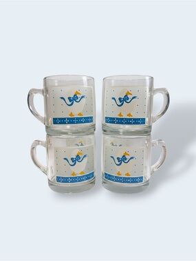 Set of 4 Country Goose Themed Glass Mugs